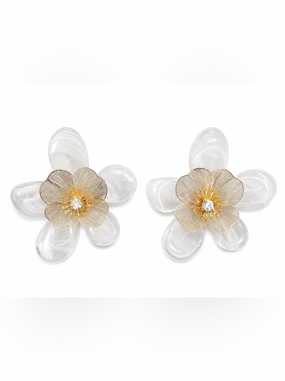AKIRA White Floral Acrylic Drop Earrings with Gold Centers